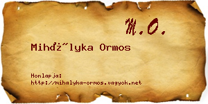 Mihályka Ormos névjegykártya